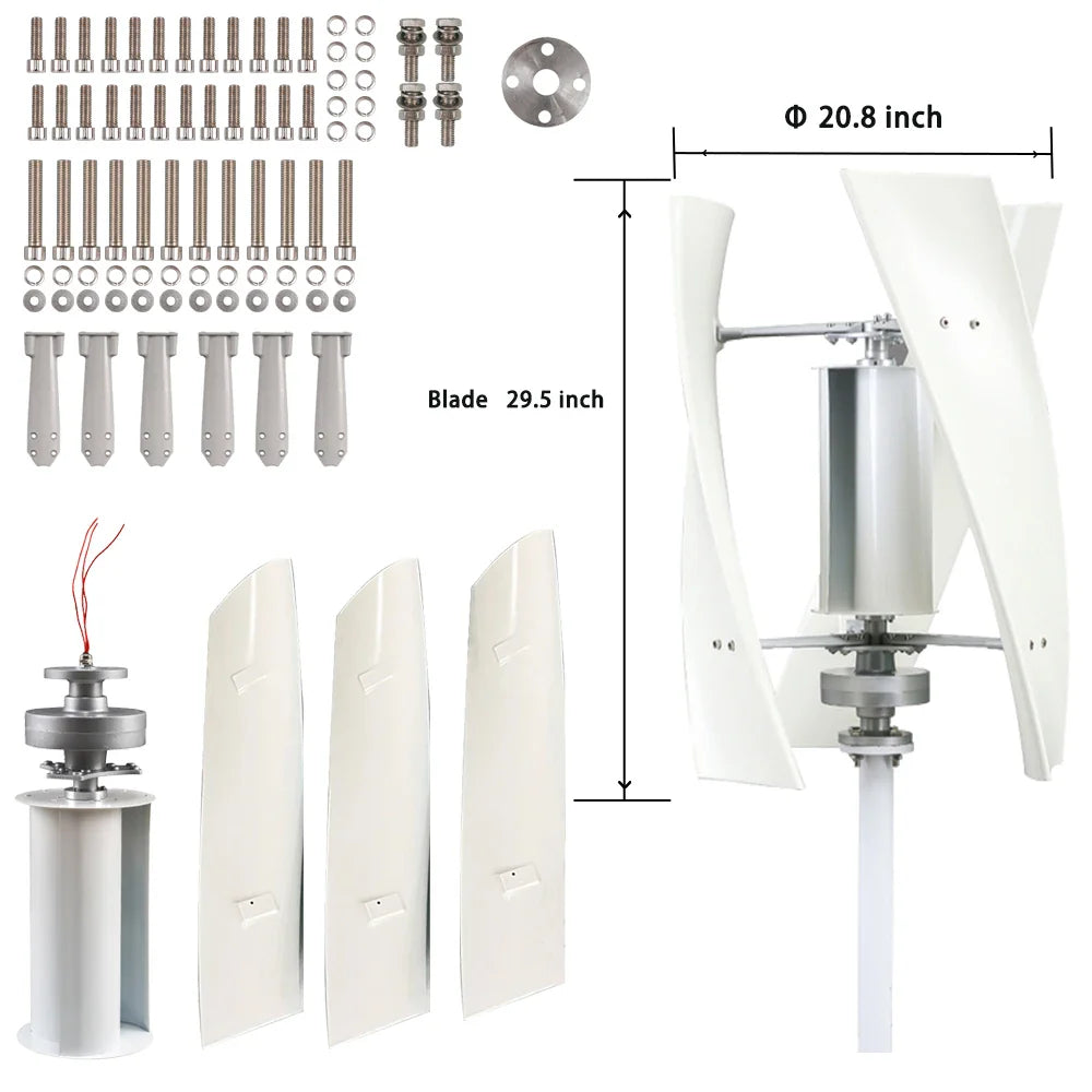 2000W Vertical Axis Wind Turbine Generator Small Windmill With MPPT Hybrid Controller 12V 24V 48V Low RPM For Home Farm Use - 54Grid - Renewable Energy Store