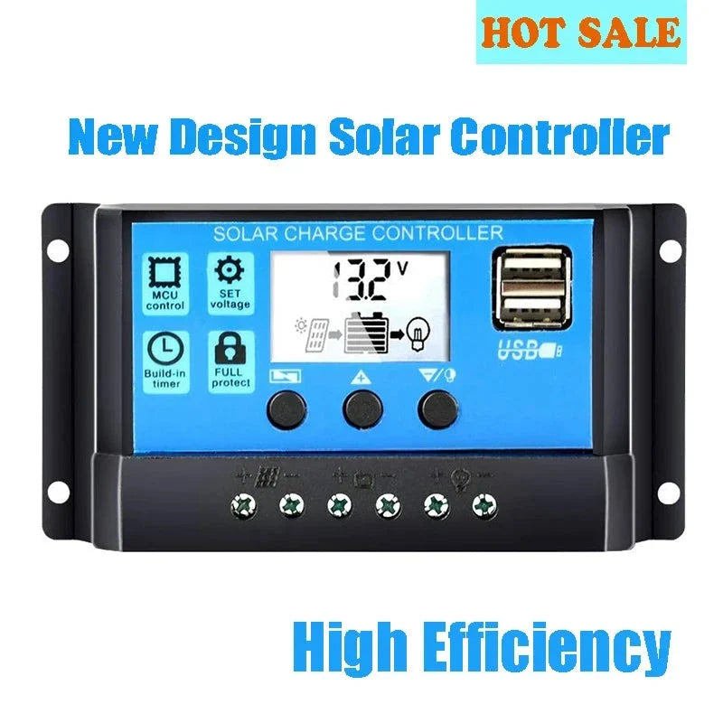 FLTXNY 12V 24V Auto Recognition Solar Panel PV Regulator Battery Charger PWM Solar Charge Controller LCD Dualusb 5V Output by 54Grid - Renewable Energy Store