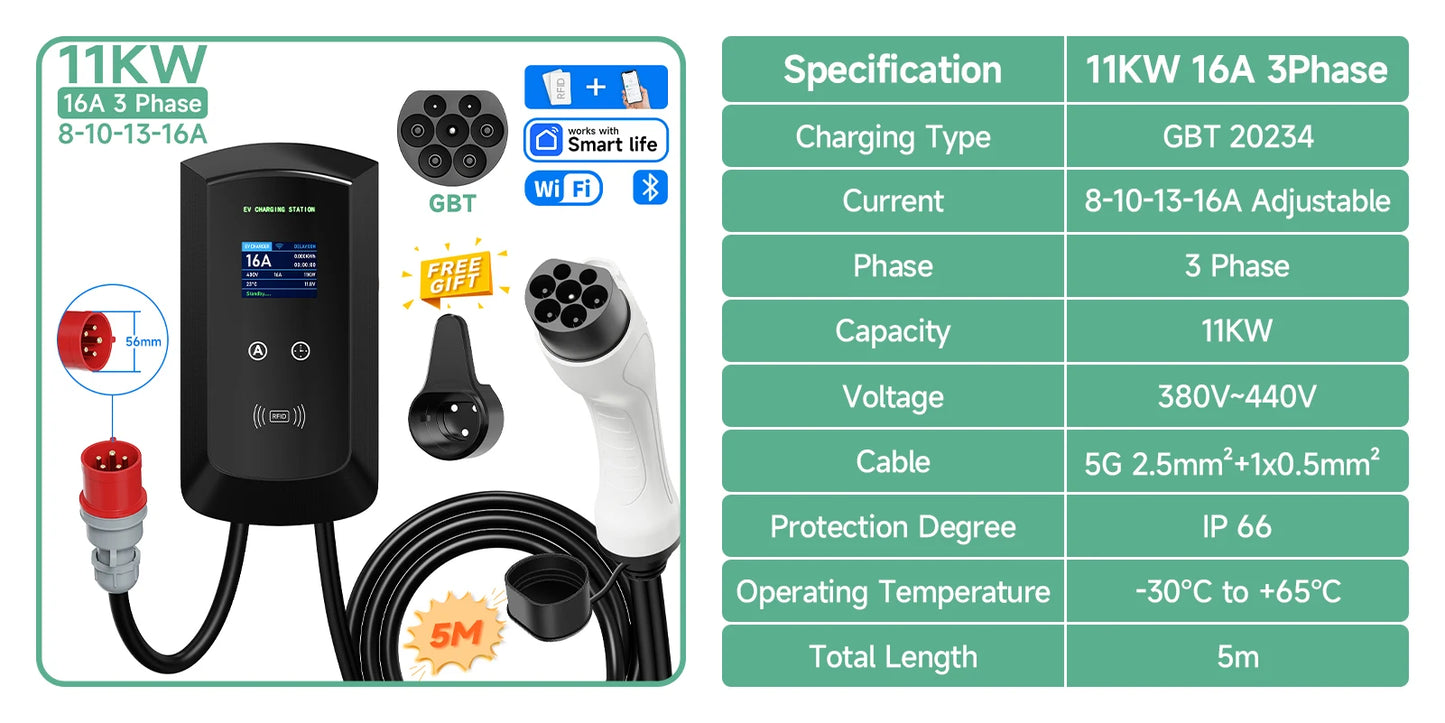AFYEEV 22KW GB/T EV Charging Station 32A Electric Vehicle Car Charger EVSE Wallbox Wallmount RFID WiFi Bluetooth APP Control