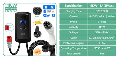 AFYEEV 22KW GB/T EV Charging Station 32A Electric Vehicle Car Charger EVSE Wallbox Wallmount RFID WiFi Bluetooth APP Control