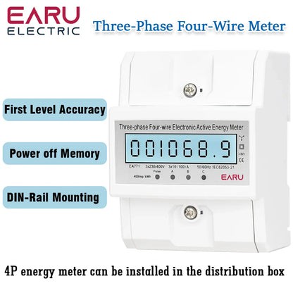 Three Phase LCD Energy Meter Backlight Bidirectional Electricity Meter kWh RS485 Remote Communication for Meter Reading AC 380V