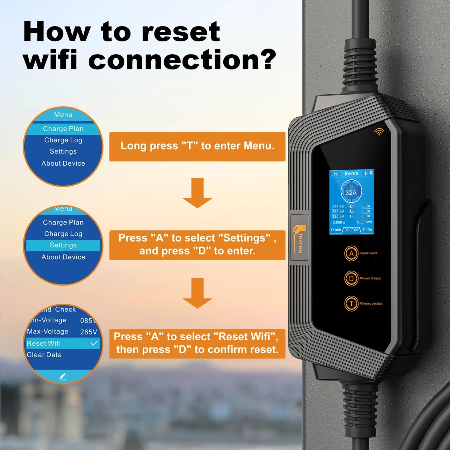 feyree Type2 22KW 32A 3Phase EV Charger Wi-Fi APP Control EVSE Portable Charging Box Charging Station for Electric Car Charger