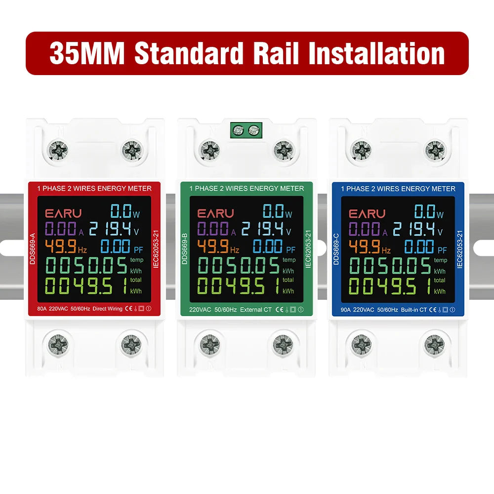 Din Rail AC Monitor 110V 220V Voltage Current Power Factor Active kWh Reset Zero Electric Energy Frequency Meter Voltmeter AMP