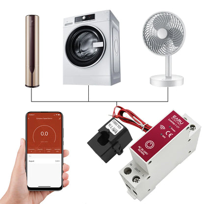 Tuya Smart Life App WiFi Energy Meter AC 110V 230V 63A With Current Transformer Clamp KWh Power Monitor Electricity Statistics by 54Grid - Renewable Energy Store