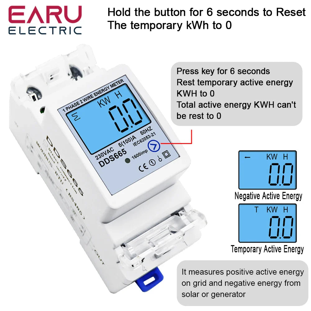 Multifunction 230V 100A Bi-Directional Energy Meter Reset Zero Kwh Solar PV Power Voltage Current Frequency RS485 Communication by 54Grid - Renewable Energy Store