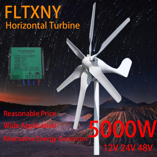 New Energy 5000W 12v 24v 48v Small Windmill 6 Blades Horizontal Wind Turbine Generator Free MPPT controller For Homeuse by 54Grid - Renewable Energy Store