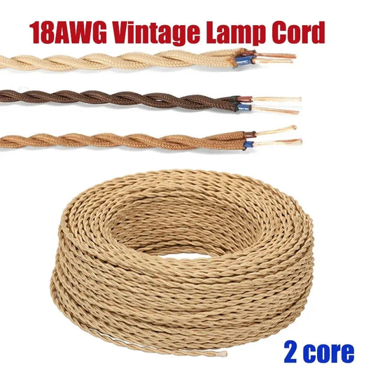 2Core Vintage Braided Retro Pendant Lamp Cord 18AWG 2Pin Hemp Rope Wire by 54Grid - Renewable Energy Store