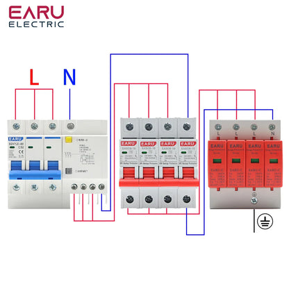 AC SPD Backup Protector T2 Surge Protection Lightning Arrester 230V 400V Surge Protector Din Rail Current Breaker 10kA 20kA 2P