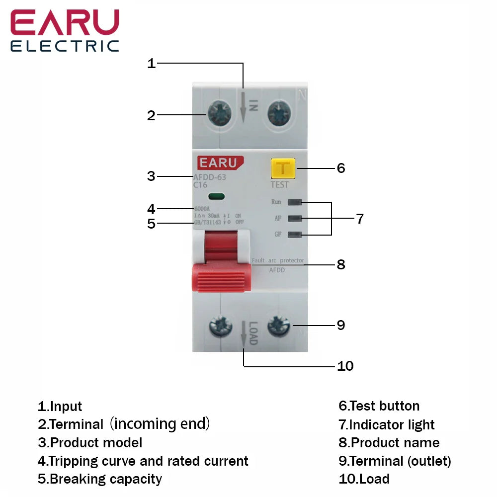 2P 220V AFDD 63 AFCI Arc Fault Protector Device RCBD Circuit Breaker Interrupted Overload Earth Leakage Short Circuit Protection by 54Grid - Renewable Energy Store