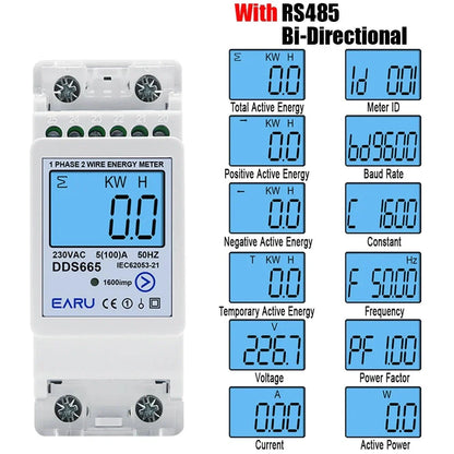 Multifunction 230V 100A Bi-Directional Energy Meter Reset Zero Kwh Solar PV Power Voltage Current Frequency RS485 Communication by 54Grid - Renewable Energy Store