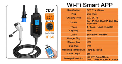 feyree Type1 50A 40A 32A 1Phase Portable EV Charger J1772 Socket Fast Charging Smart APP WIFI Control Version for Electric Car