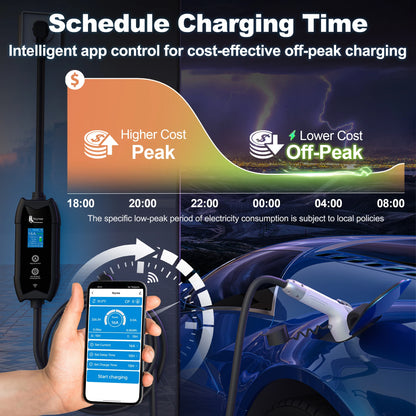 feyree Type1 Portable EV Charger 5m Cable with WIFI APP Control 16A 3.5KW Set Charging&DelayTime for EV Cars,Plug customizable