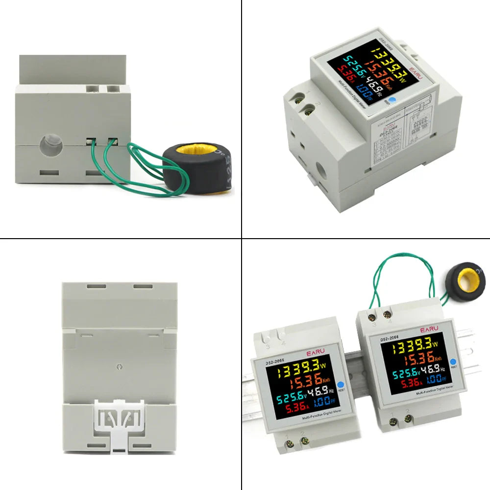 6IN1 Display Smart Meter Din Rail AC Monitor Voltage Current Power Factor Active KWH Electric Energy Frequency Meter D52-2066 by 54Grid - Renewable Energy Store