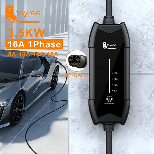 feyree 3.5kW 16A 1Phase Adjustable Current Portable EV Charger Fast Charging with TS-NACS Charger Plug Compatible for Tesla Cars