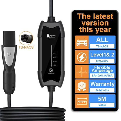 feyree 3.5kW 16A 1Phase Adjustable Current Portable EV Charger Fast Charging with TS-NACS Charger Plug Compatible for Tesla Cars