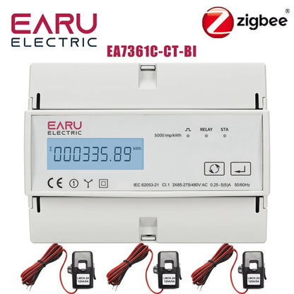 Tuya Smart Three-Phase Bidirectional Electricity Meter with WiFi & ZigBee for KWh Monitoring, featuring RS485 Interface AC 380V