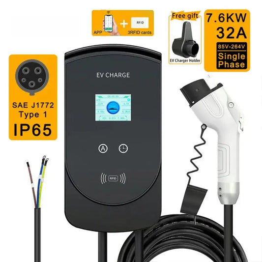 EVSE Wallbox J1772 Adapter Type1 Cable 32A 7.6KW EV Charger Wallmount Charging Station APP Control for Electric Car - 54Grid - Renewable Energy Store
