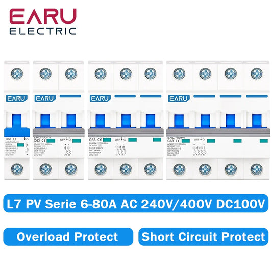 1P 2P 3P 4P DC 1000V AC 240V 400V MCB Solar PV Circuit Breaker Overload Protection Short Circuit Protection Switch Photovoltaic