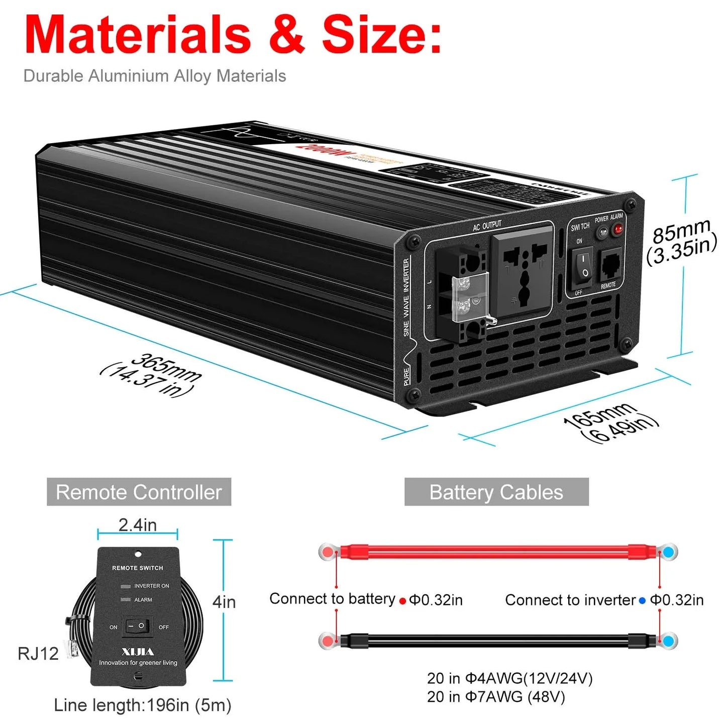 2000W pure sine wave solar power inverter DC 12V 24V 48V  to AC 110V 220V digital display - 54Grid - Renewable Energy Store