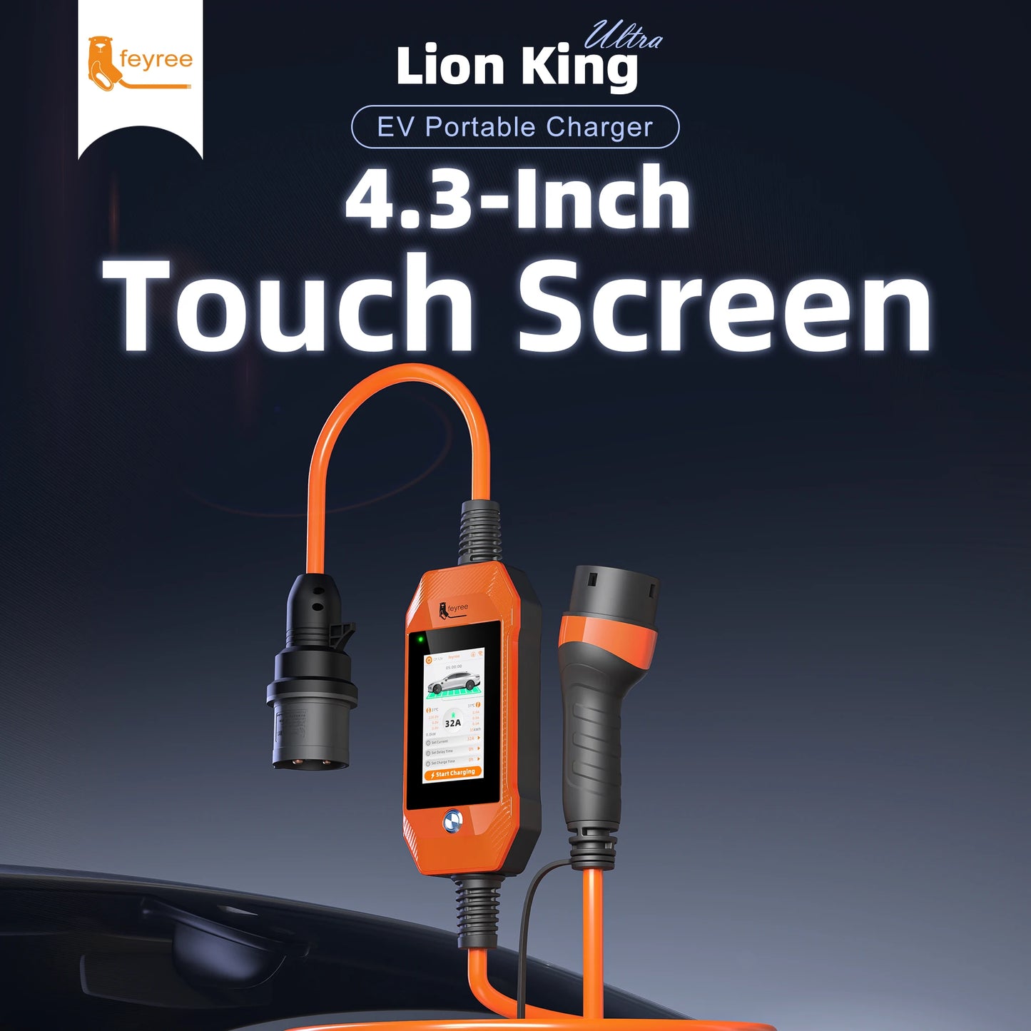 feyree Touch Screen Portable EV Charger Type2 / Type1 / GBT / TS-NACS Socket EV Charger 32A 7KW 1 Phase Smart APP Wi-Fi Control