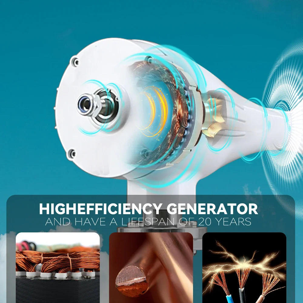 3kw Small Wind Mill Turbine Power Generator Complete Kit 12v 24v 48v 3 Blades Dynamo With MPPT Charge Controller RV Yacht Farm - 54Grid - Renewable Energy Store