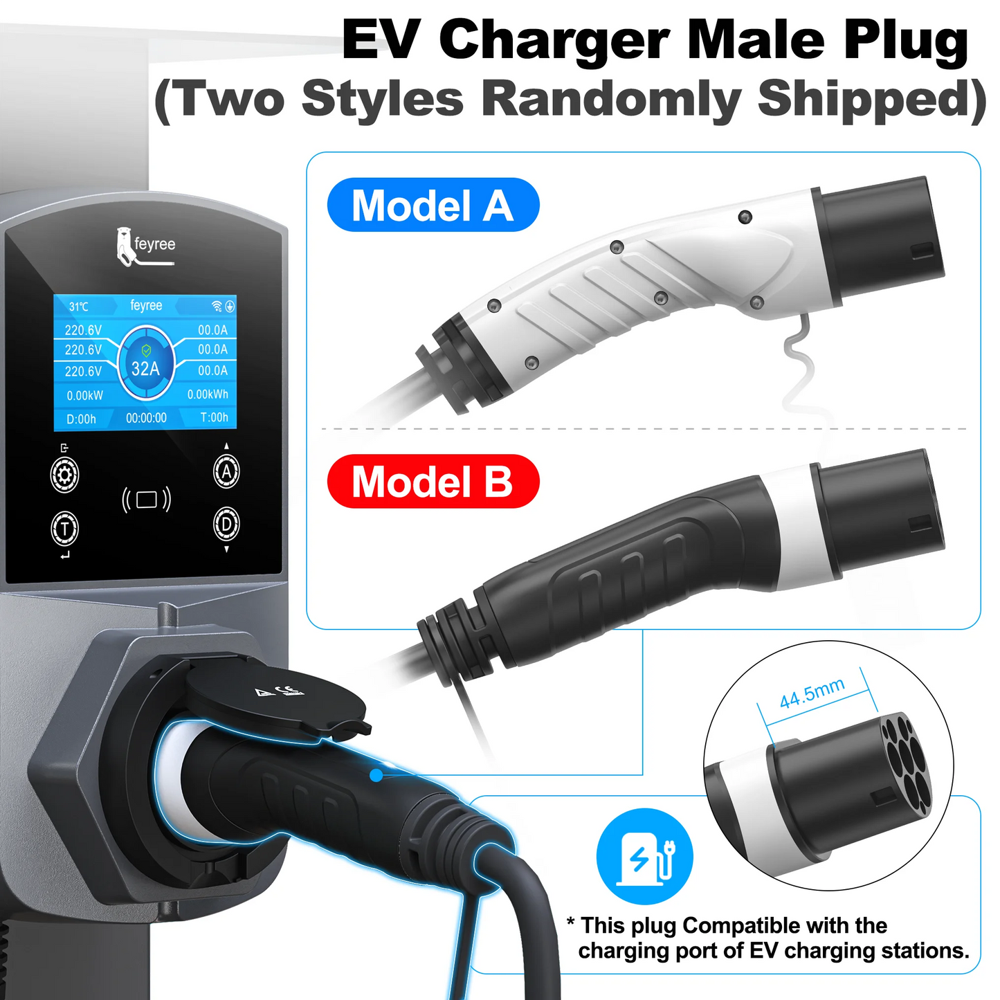 feyree EV Charger GB/T Female Car side to type2 Male Plug 16A 3.5KW 32A 7KW Charging Cable 5m 11KW 22KW 3Phase for Electric Car