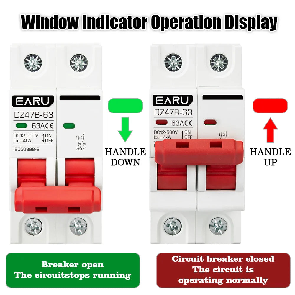 2P DC MCB 12V 24V 48V 500V Circuit Breaker Battery Car Protector DZ47 Positive Negative Pole Rotection  Protect Switch Isolator