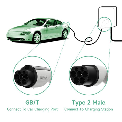 AFYEEV 22KW EV Charging Cable GB/T Female Car side to type2 IEC 62196 Male Plug EVSE Charging Station Type2 to GB/T 16A 3 Phase