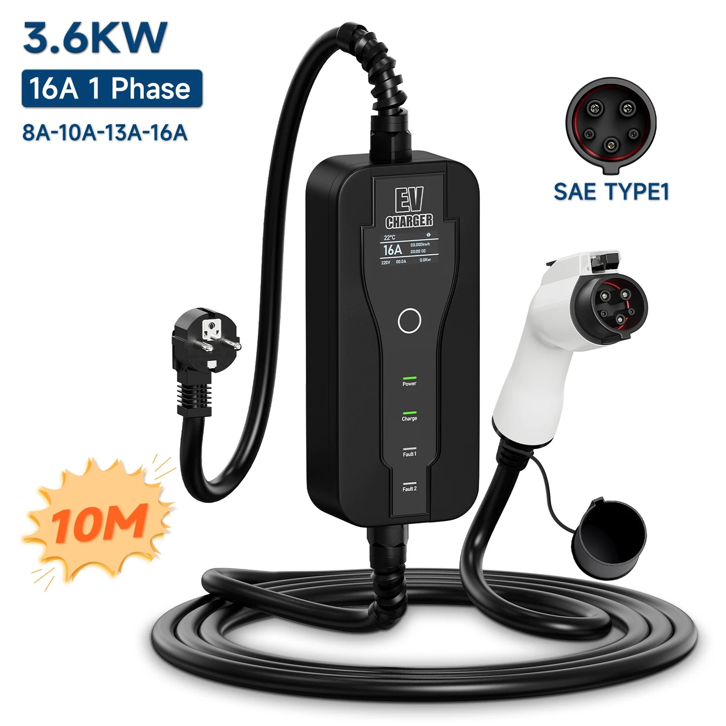 Portable Electric Vehicle Charger Type 1 Sae J1772 16A 32A Charging Cable Type 2 IEC62196-2 11KW EU Plug Controller Wall Box