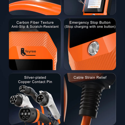 feyree Touch Screen Portable EV Charger Type2 / Type1 / GBT / TS-NACS Socket EV Charger 32A 7KW 1 Phase Smart APP Wi-Fi Control