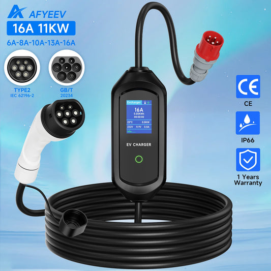 AFYEEV 11KW 16A EV Charger Type2 IEC62196-2 EVSE Charging Box Electric Car Charger CEE Plug GB/T Electric Vehicle Charger