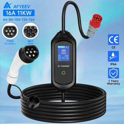 AFYEEV 11KW 16A EV Charger Type2 IEC62196-2 EVSE Charging Box Electric Car Charger CEE Plug GB/T Electric Vehicle Charger