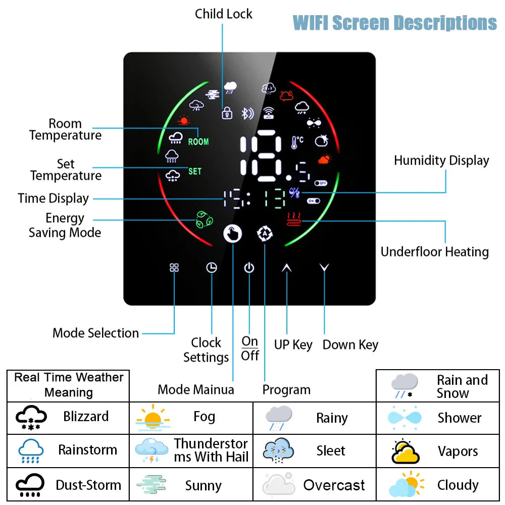 Tuya WiFi Smart Thermostat Electric Floor Heating TRV Water Gas Boiler Temperature Voice Remote Controller for Google Home Alexa by 54Grid - Renewable Energy Store