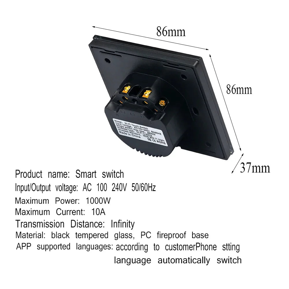 1 2 3 Gang WiFi Smart Timer Touch Switch Glass Panel Wall Light Switch Remote Control by TUYA Smart Life APP Alexa Google Home by 54Grid - Renewable Energy Store