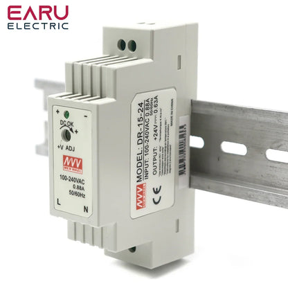 DR-15 15W Input 100-240V AC Output DC 12V 24V 1.25A 0.63A Industrial DIN Rail Switching Power Supply DC power supply 15WDR/MDR by 54Grid - Renewable Energy Store
