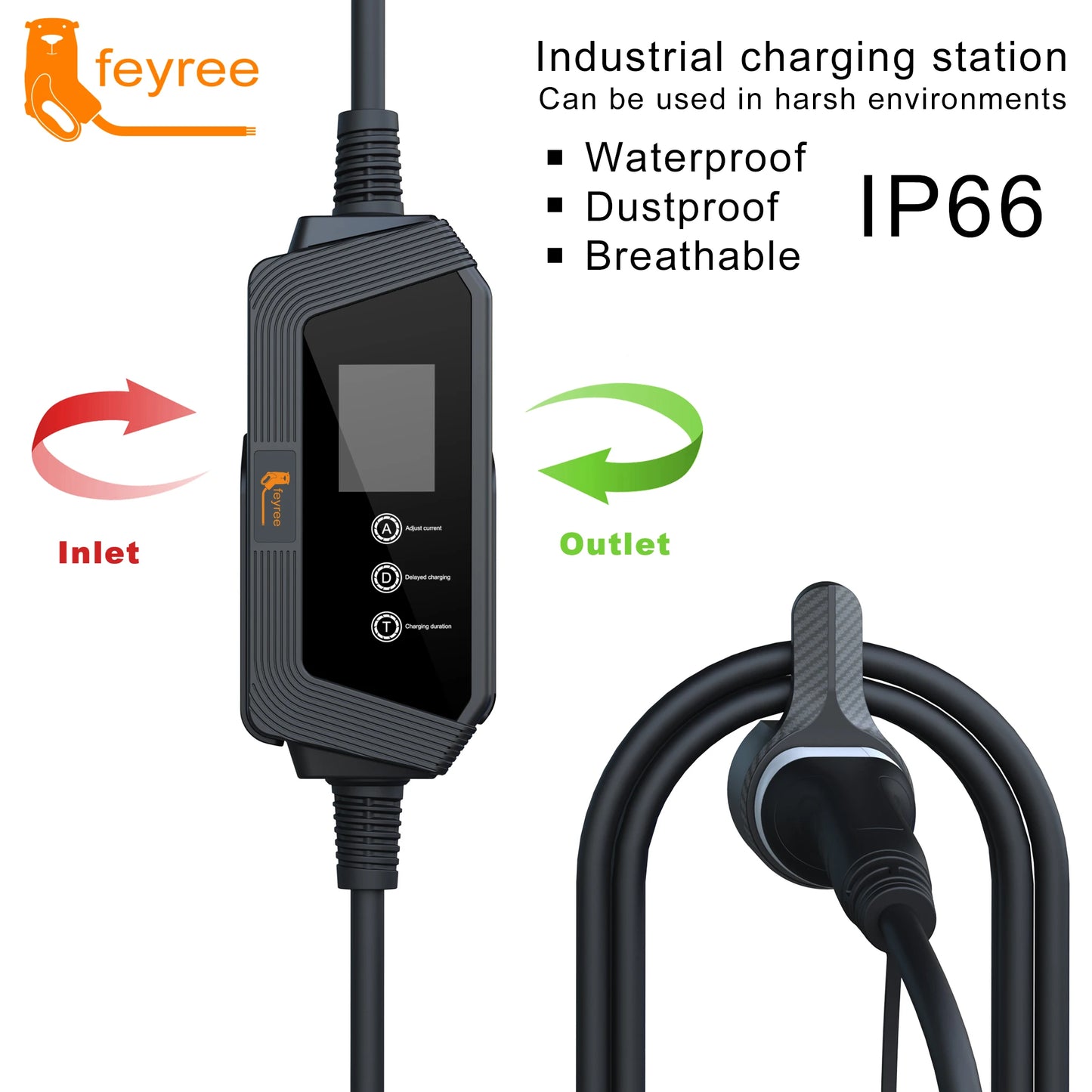 feyree Portable EV Charger Type2 22KW 11KW 3P Fast Charging 7KW 32A 1P for Electric Car Adjusting Current Setting Charging Time