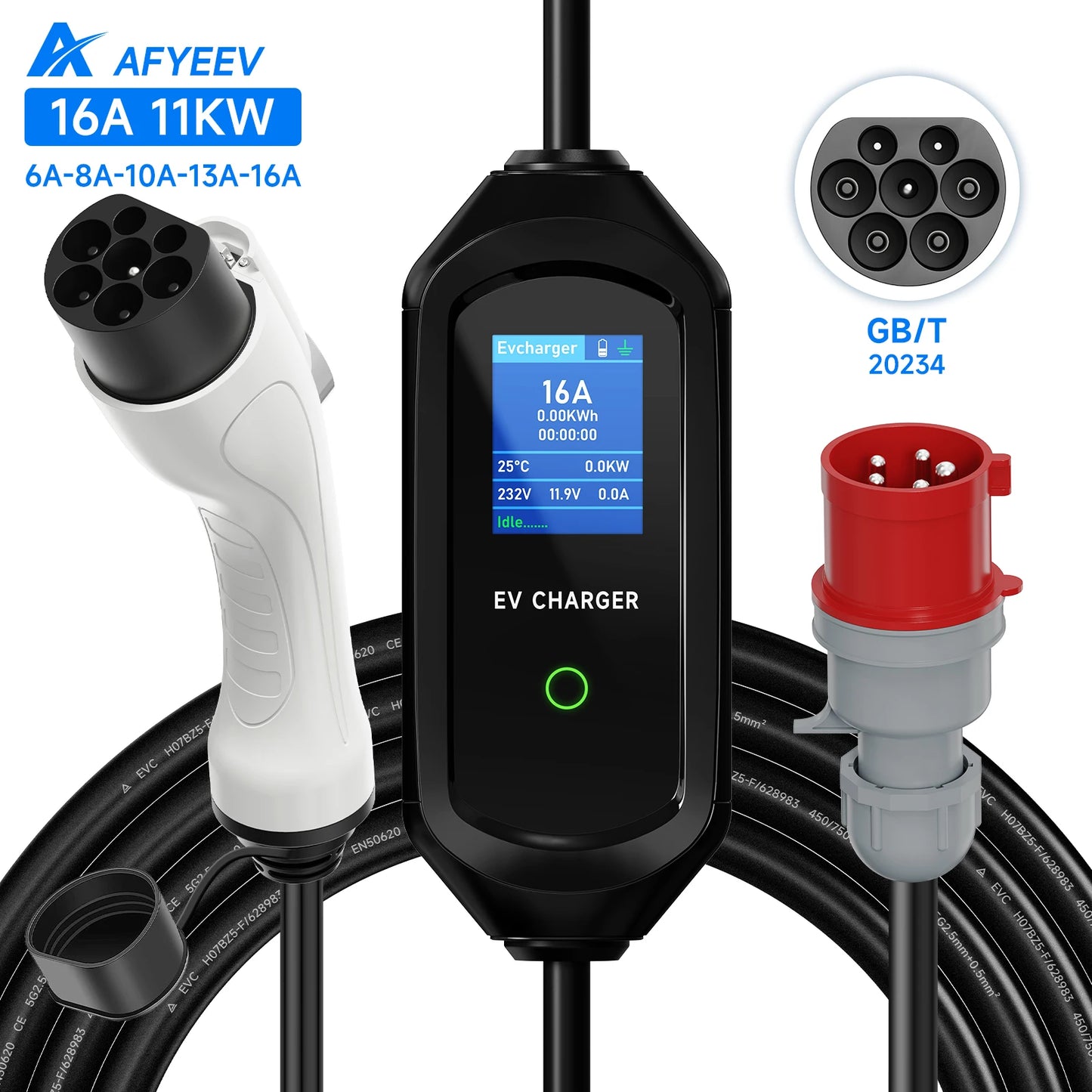 AFYEEV 11KW 16A EV Charger Type2 IEC62196-2 EVSE Charging Box Electric Car Charger CEE Plug GB/T Electric Vehicle Charger