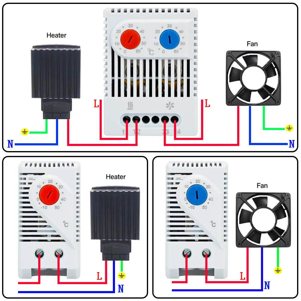 DIN Rail Cabinet Temperature Controller Industrial Thermostat KTO011 KTS011 0 to 60 Degree Centigrade Mechanical Thermoregulator