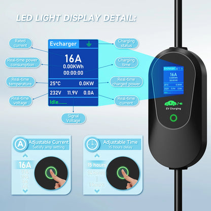 AFYEEV 3600W Portable Type2 IEC62196-2 EV Charger Type1 SAE J1772 Electric Car Charger GBT EVSE Charging Cable WiFi Bluetooth