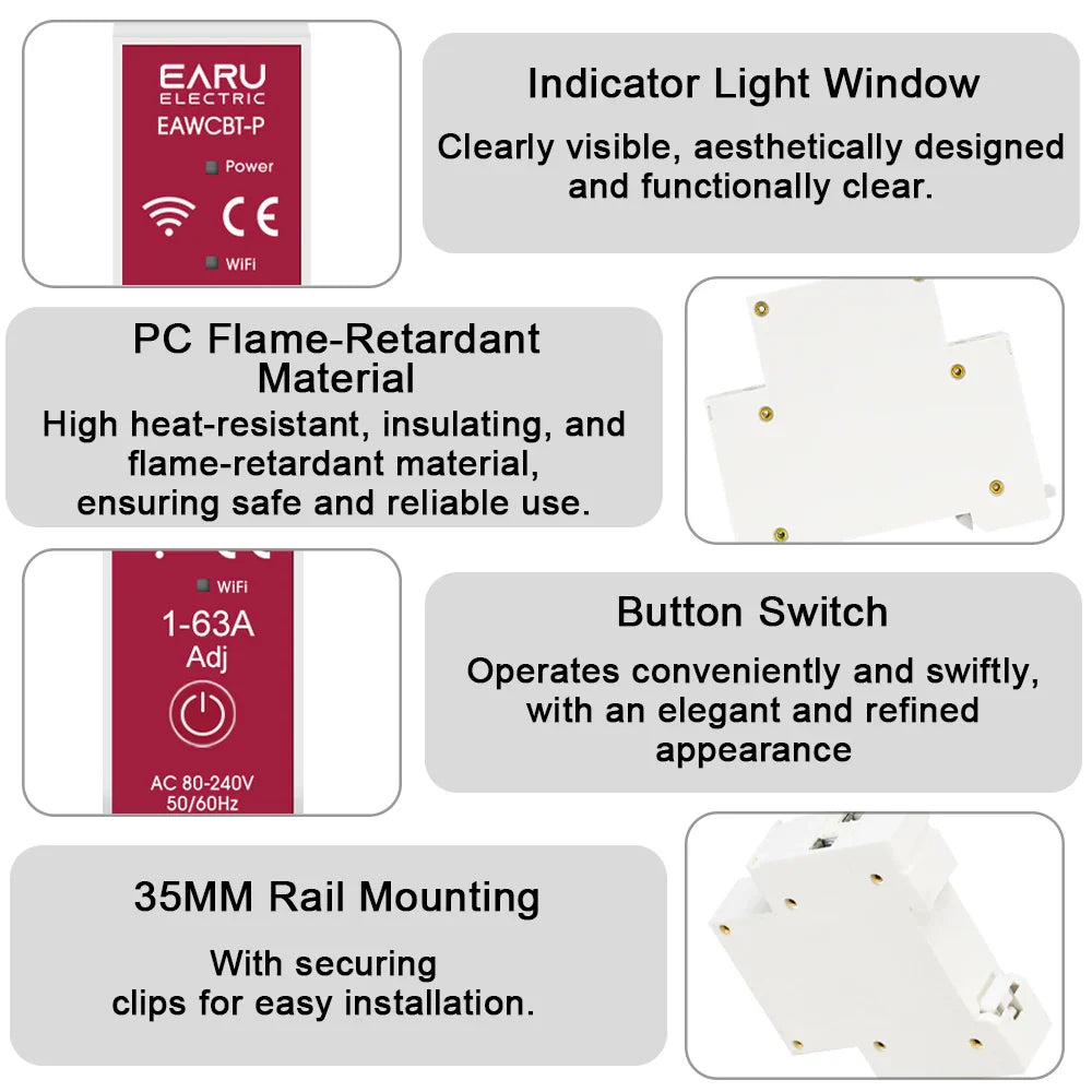 Tuya MCB WiFi Smart Circuit Breaker 1P+N 63A Timer Power Energy kWh Voltage Current Meter Protector Voice Remote Control Switch