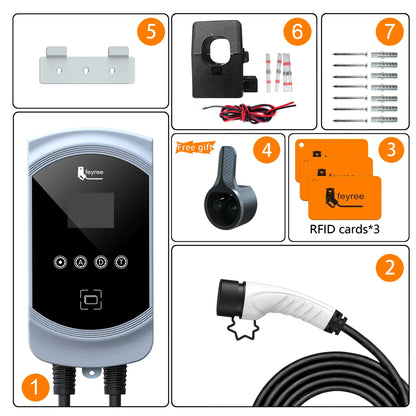 feyree EV Charger Type2 Cable 32A 7.6kW Dynamic Load Balancing EVSE Wallbox APP Function 11kW 22kW Charging Station Electric Car