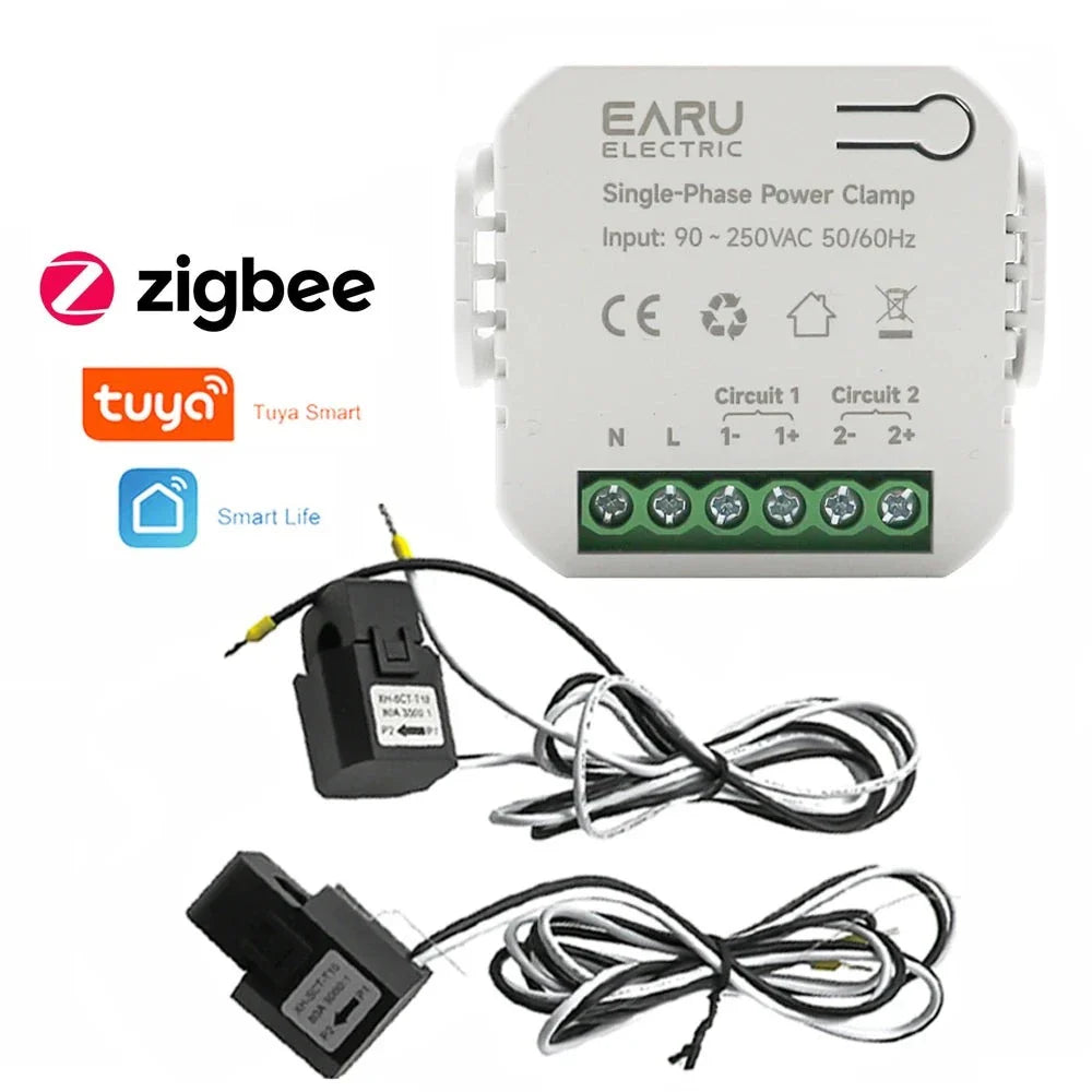 Tuya Smart WiFi Zigbee Two-way Bilateral Energy Meter 80-300A AC110V 220V Clamp CT KWh Power Electricity Consumption Monitor by 54Grid - Renewable Energy Store