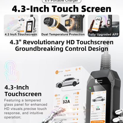 feyree 4.3 Inch Touch Screen Portable 7kW EV Charger Type2 Charging Plug with Smart Wifi APP AC Home Charger Professional Design