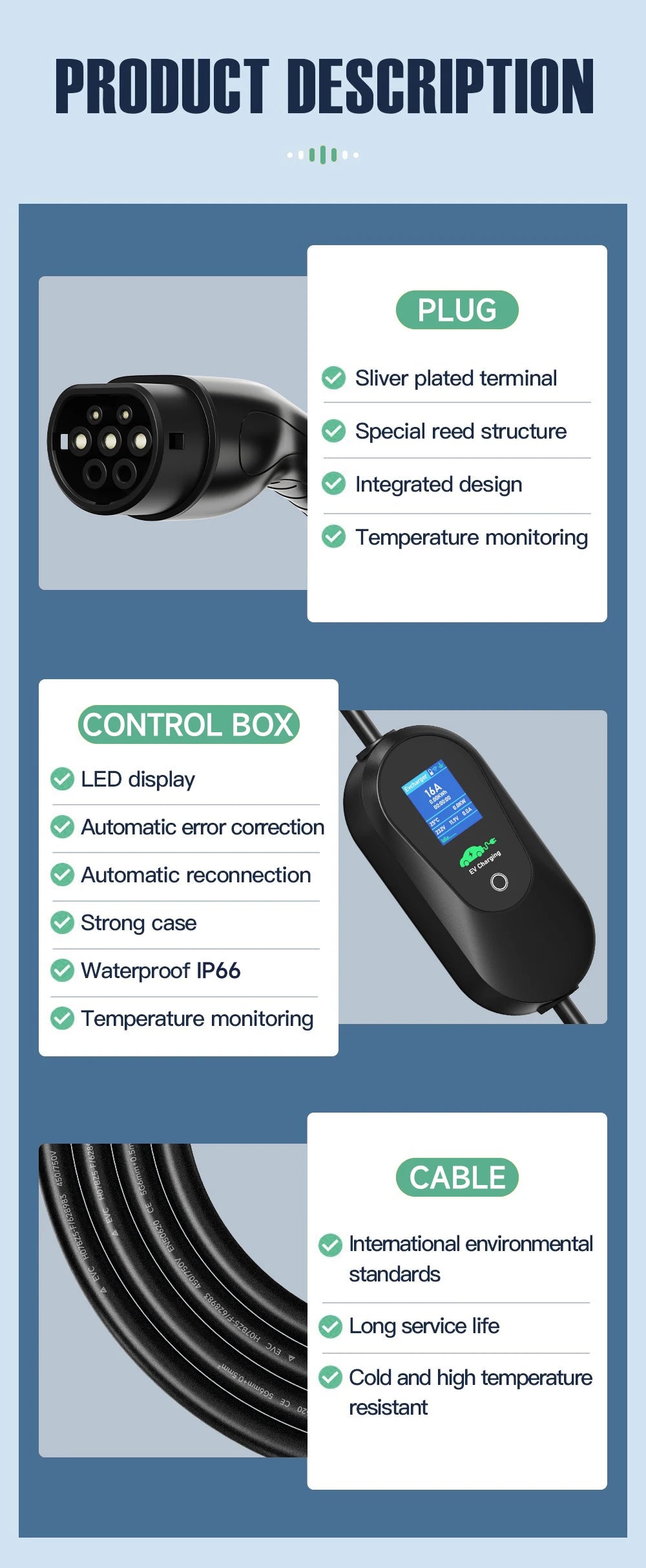 AFYEEV 3600W Portable Type2 IEC62196-2 EV Charger Type1 SAE J1772 Electric Car Charger GBT EVSE Charging Cable WiFi Bluetooth