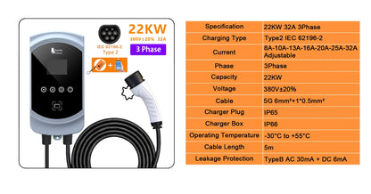 feyree EV Charger 32A 22KW 3Phase 11KW 16A Electric Car Charger EVSE Wallbox 7.6KW 32A Type2 Cable IEC62196-2 Socket APP Control