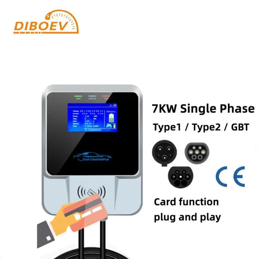 7KW Electric Car Charging Station with RFID Cards EV Chargers Type1/Type2/GBT EV Wallbox Charger IEC62196-2 J1772 - 54Grid - Renewable Energy Store