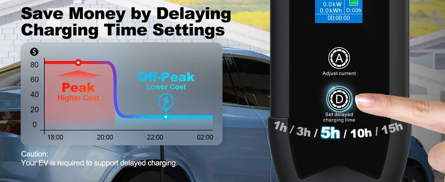 feyree Type2 3.5KW 16A Adjust Current EV Charger Portable Charging Box Set Current&Delay Time with Schuko Plug for Electric Ca