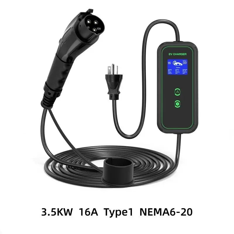 Type1 EV Portable Charger with LCD 3.5KW / 7KW / 9.6KW 16A / 32A / 40A for Electric Car EVSE Charging Cable 5M NEMA Plug - 54Grid - Renewable Energy Store