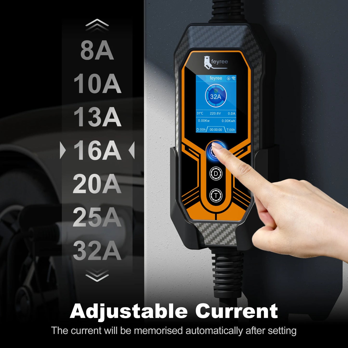 feyree EV Charger TS-NACS Socket 32A 7KW APP Control EVSE Portable Charger Box Holder Adapter Gift for Tesla Car Models 3/Y/S/X