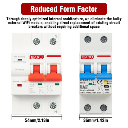 2P Tuya WiFi Smart Circuit Breaker MCB Timer Relay Switch Remote Control AC 63A 16A Power-off Memory Alexa Google Home Assistant